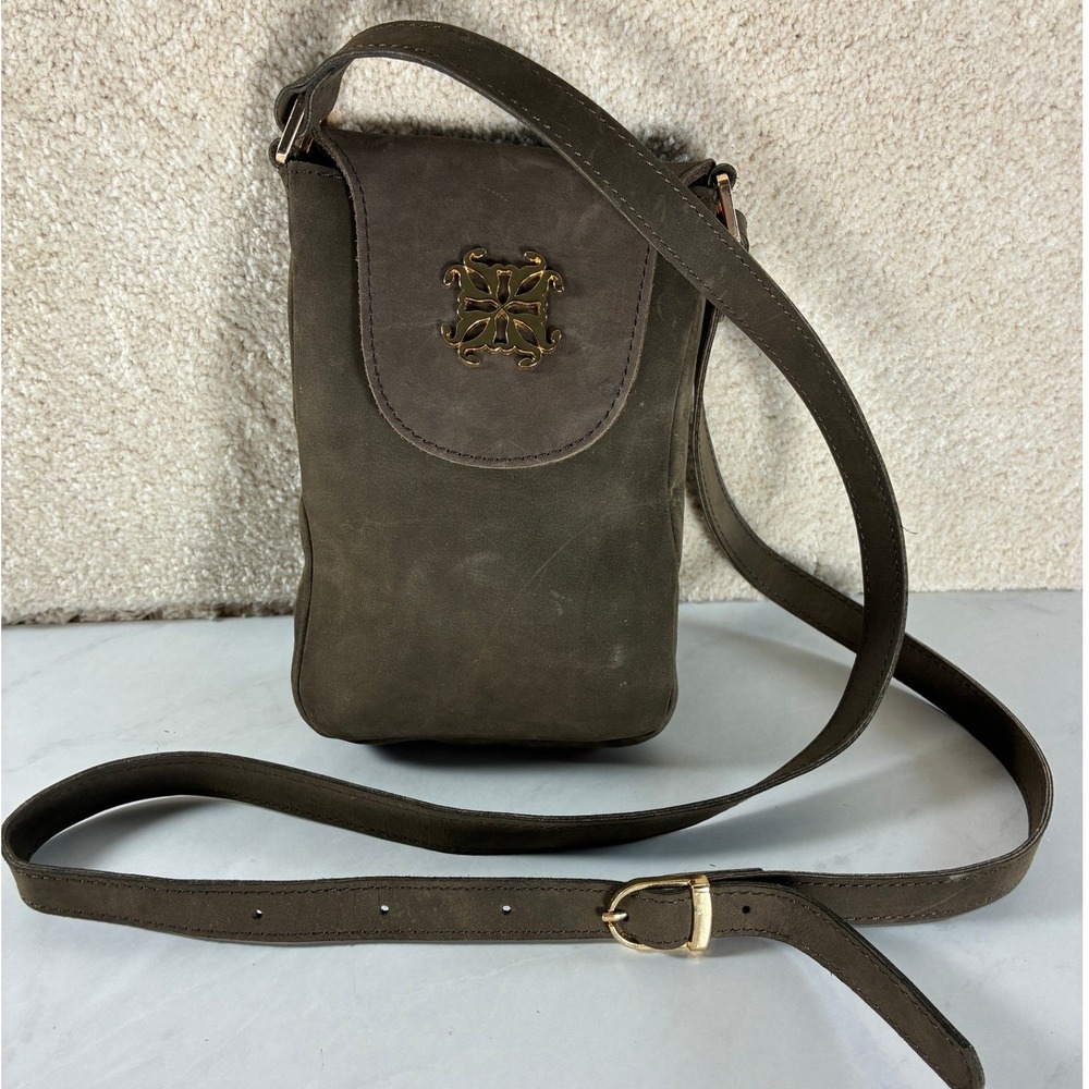 Rustic Cuff Brown Crossbody Bag - Small - Cheyenne Suede Gold Logo Boho Bag
